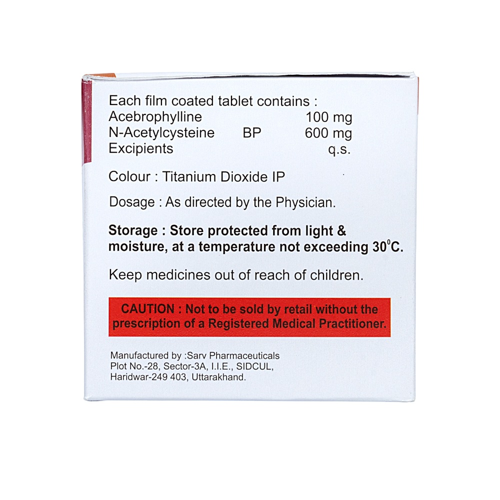 Acebrophylline And N-acetylcysteine Tablets - 100 Mg Each | Effective Relief For Respiratory Conditions, 10x10 Alu/alu Pack, Room Temperature Storage
