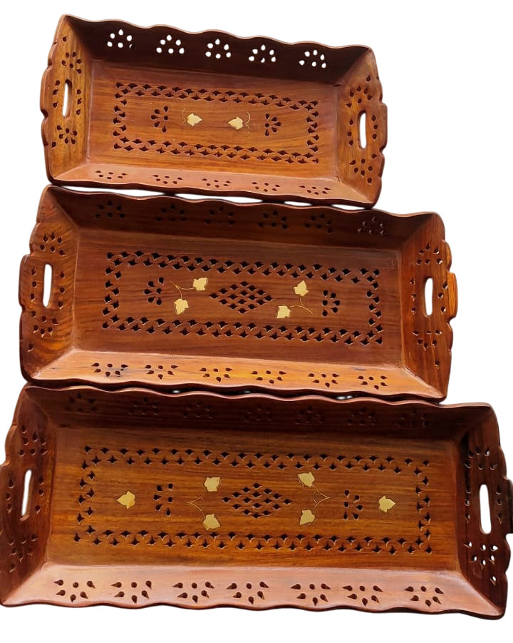 Shesham Wood Tray Set - Color: Brown