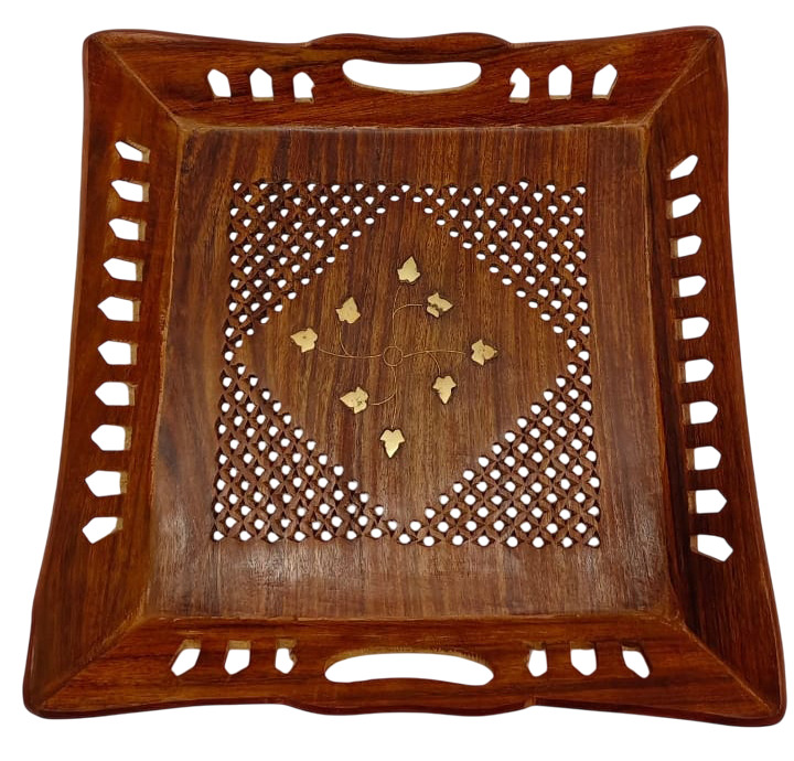 12X12 Inch Shesham Wood Tray - Color: Brown