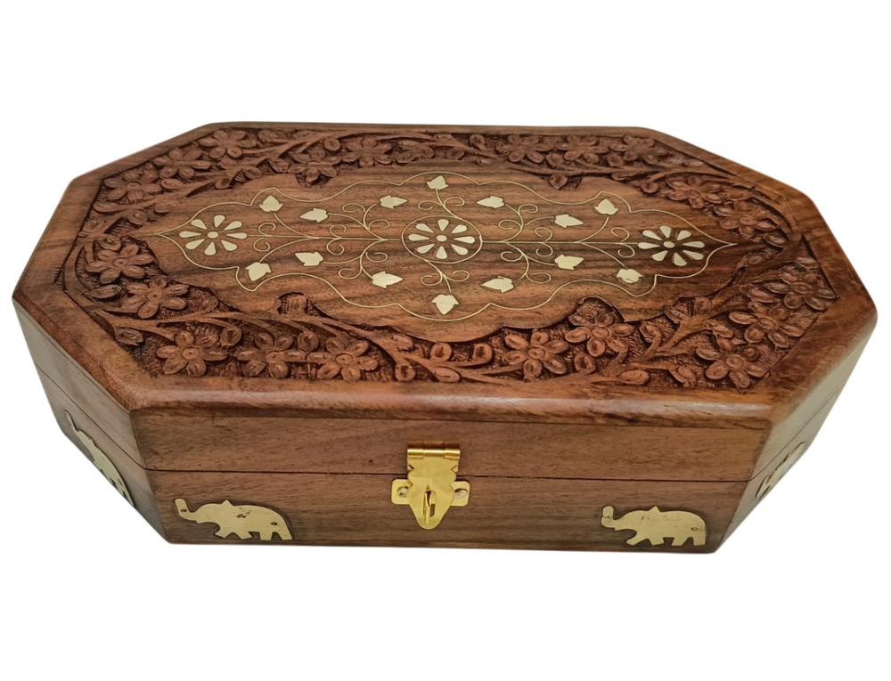 10X6X2 Inch Wooden Carving Jewelry Box - Color: Multiple