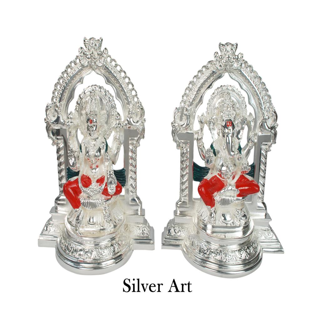 Silver Plated Laxmi Ganesh Statue - Features: High Quality