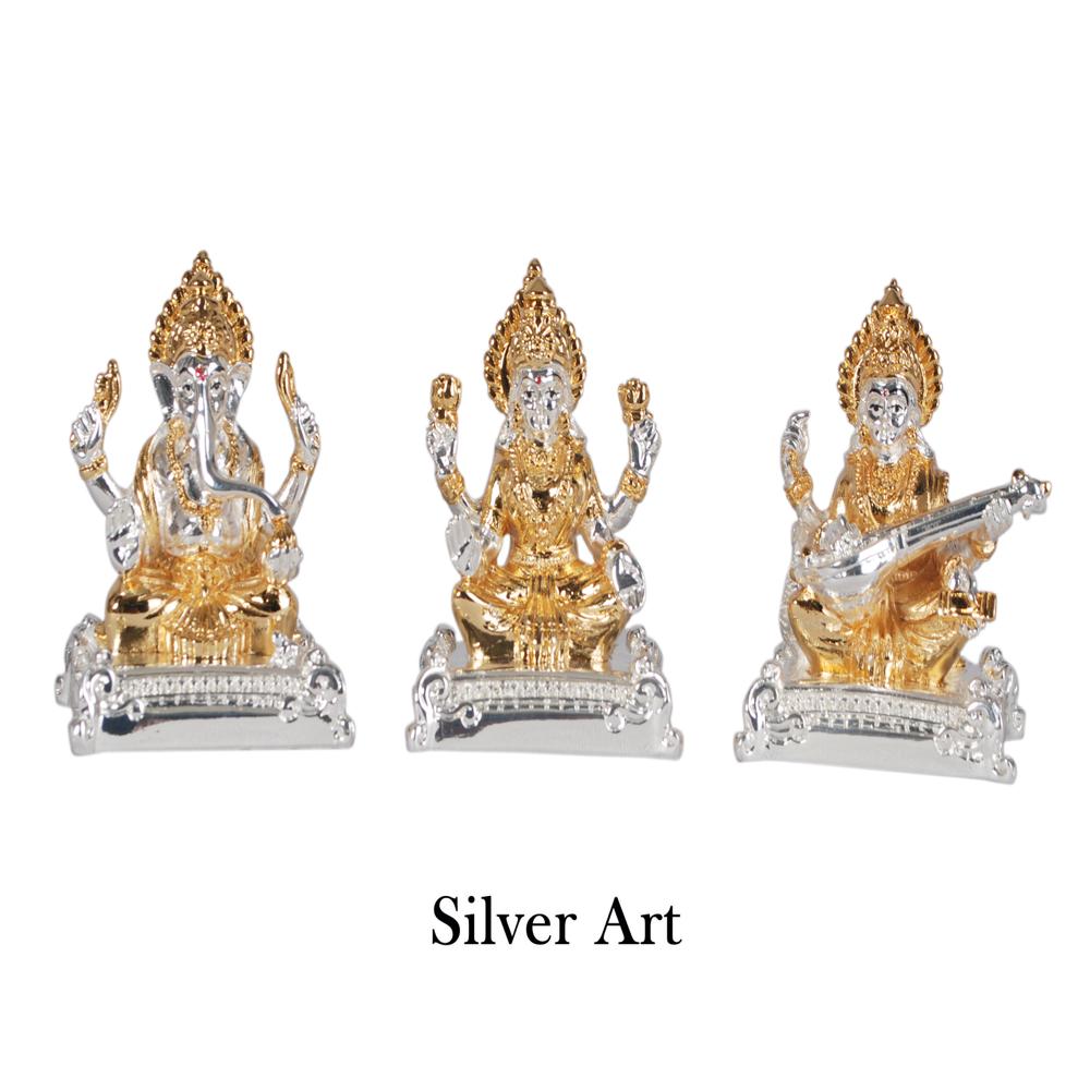 Two Tone Laxmi Ganesh Statue - Color: Silver & Gold