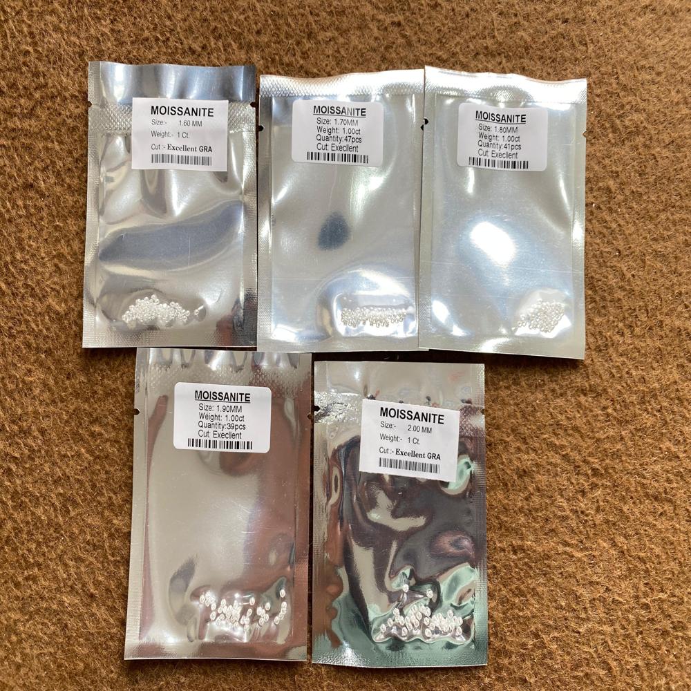 1.60-2MM Sealed pack Moissanite pouches 1 ct. each D VVS1 Clarity for jewelry