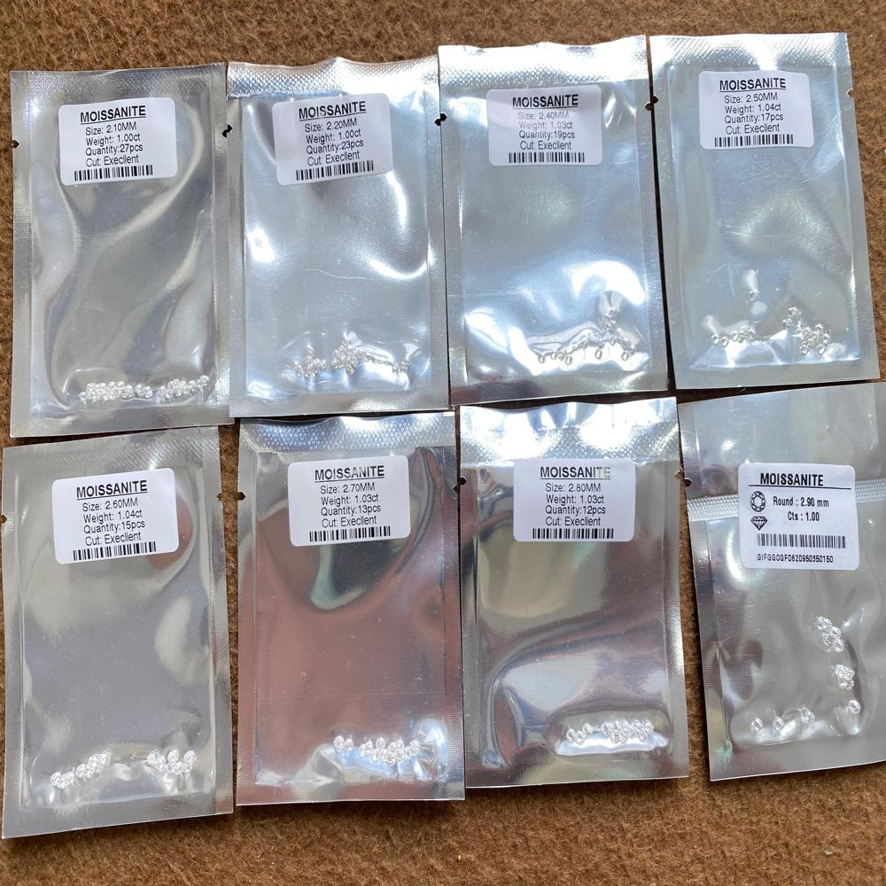 2.10-2.90MM Sealed pack Moissanite Pouches 1 ct. each D VVS1 for Jewelry 