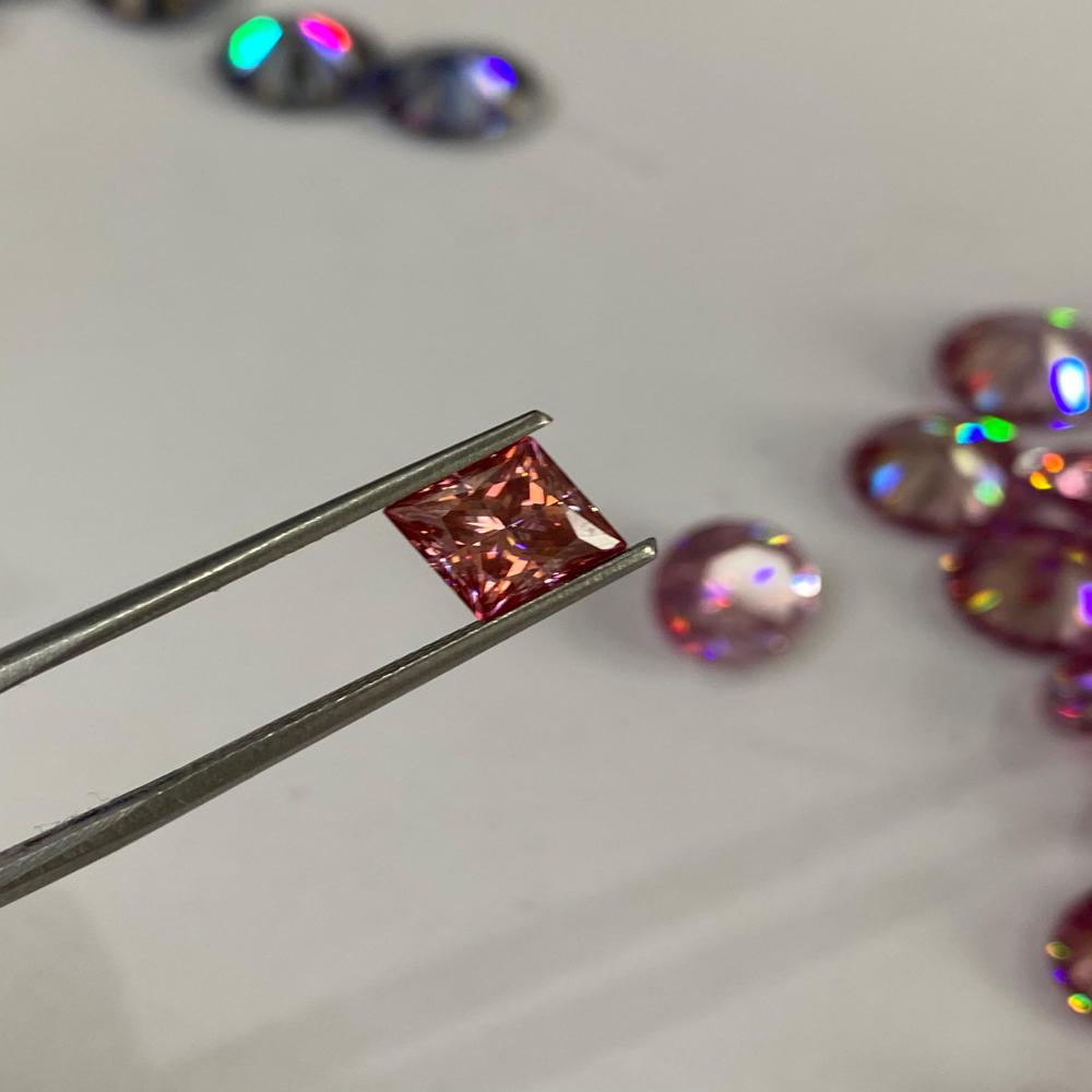 Pink Color Coated Princess Cut Moissanite Diamond D VVS1 Clarity Excellent cut for Jewelry