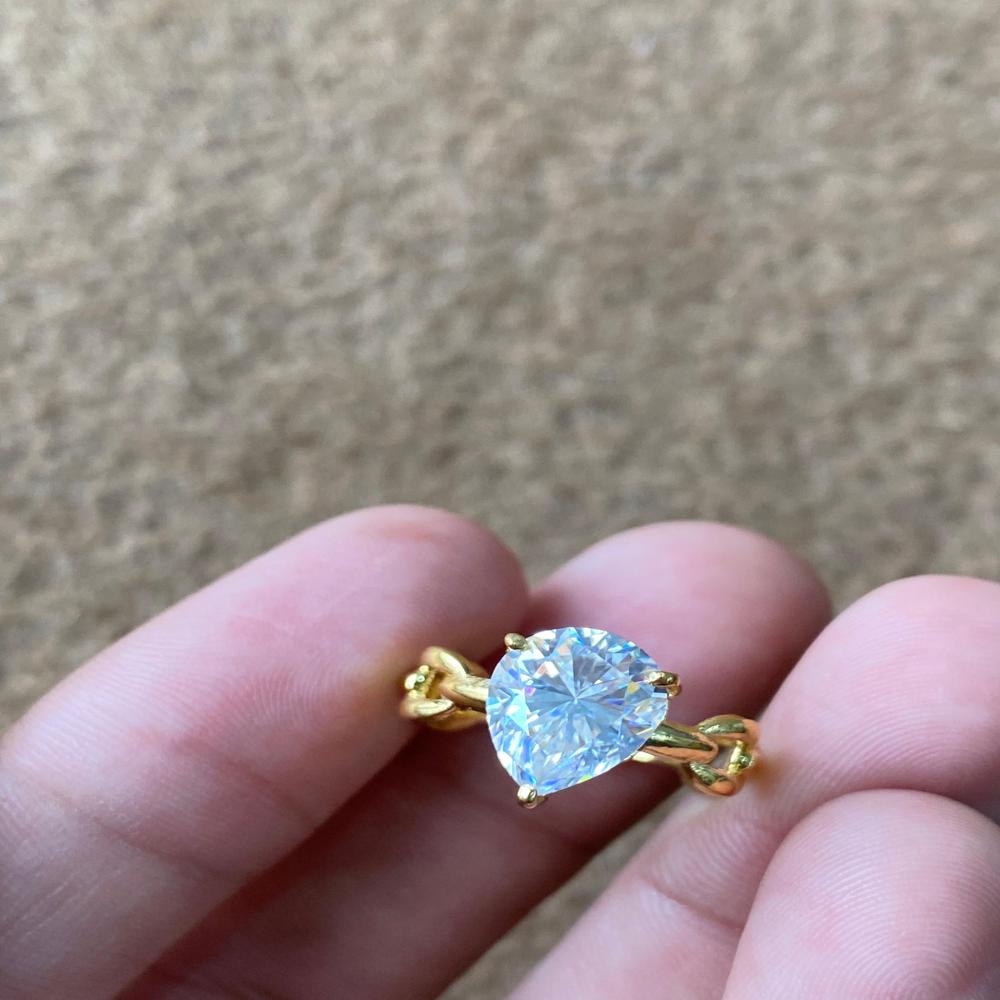 8x10MM Pear Shaped women's Moissanite ring D VVS1 Stone with 2.20 g. 92.5% Silver with gold coating