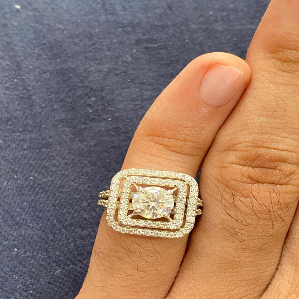 Men's Moissanite Diamond Ring with 7MM center moissanite and 1.20MM side stones with 4.40g. silver