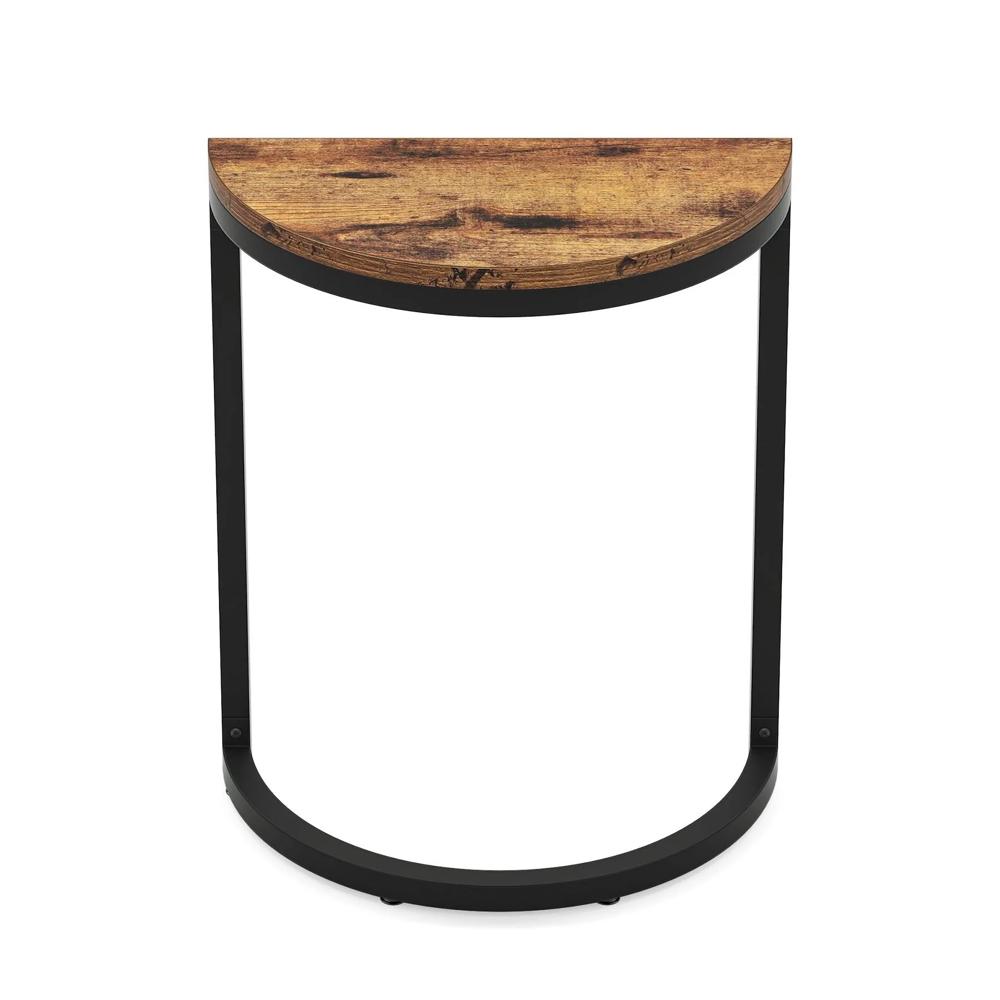 Single Tier One Side Wall Stick Side Table Black Metal with Wooden Top
