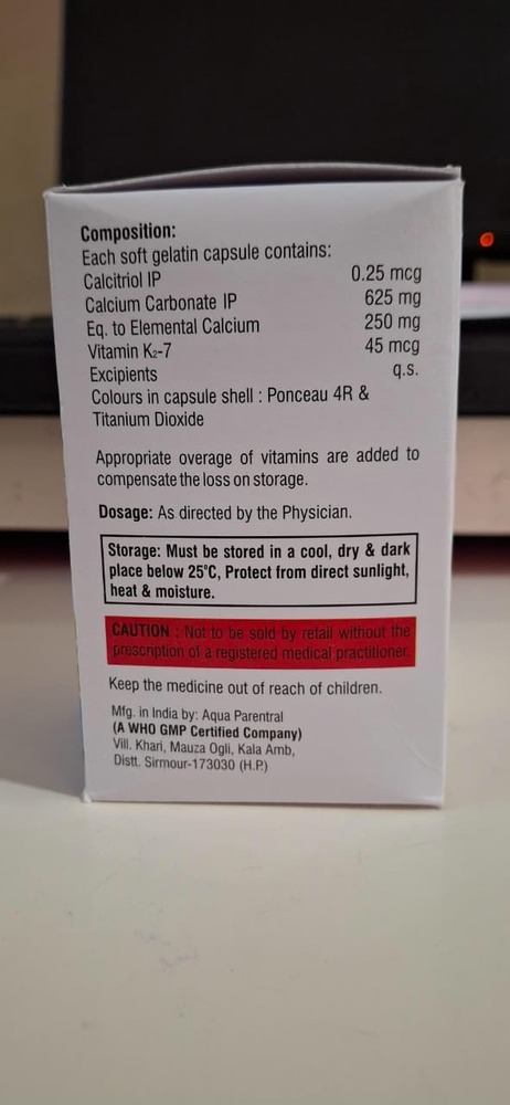 Calcitriol + Calcium Carbonate + Vitamin K27 Softgel Cap - Drug Type: Injection
