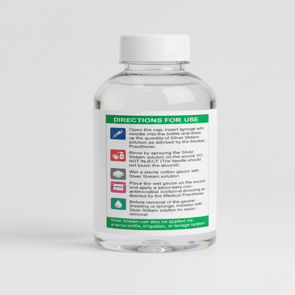 Silver Stream Solution - Ionic Silver Nitrate 0.01% (W/v) Liquid , Antiseptic For Wound Care And Burn Treatment, Medical Grade, 99.9% Purity