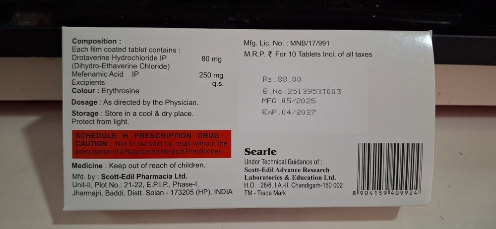 DROTAVERINE HCL + MEFENAMIC ACID TABLET