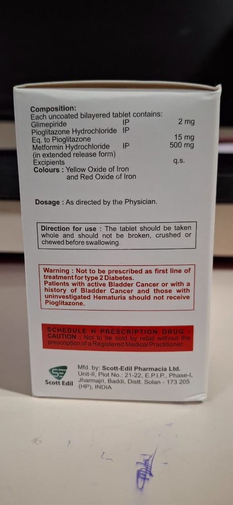 Glimepride + Metformin Hcl + Pioglitazone Hcl Tablet - Drug Type: Injection