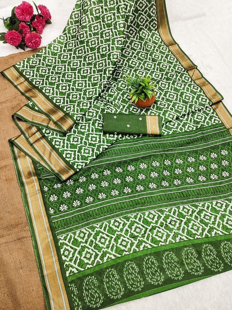 Balaji Ajrakh Block Print A Cotton Saree - Color: Multicolor