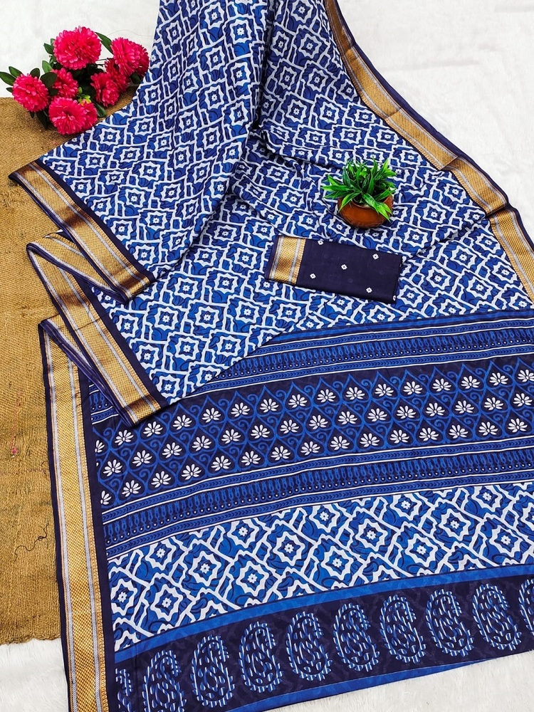 Balaji Ajrakh Block Print A Cotton Saree - Color: Multicolor