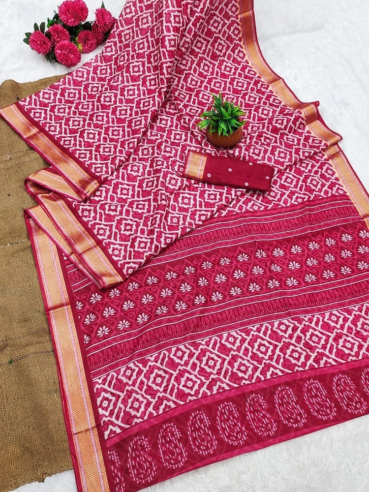 Balaji Ajrakh Block Print A Cotton Saree - Color: Multicolor