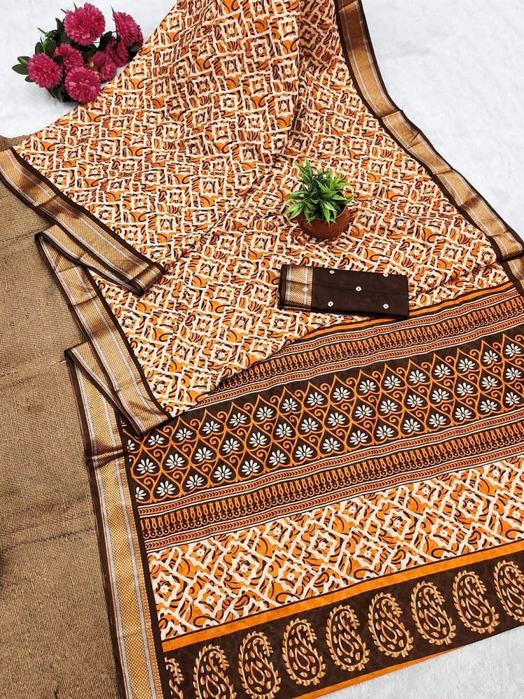 Balaji Ajrakh Block Print  Cotton Saree