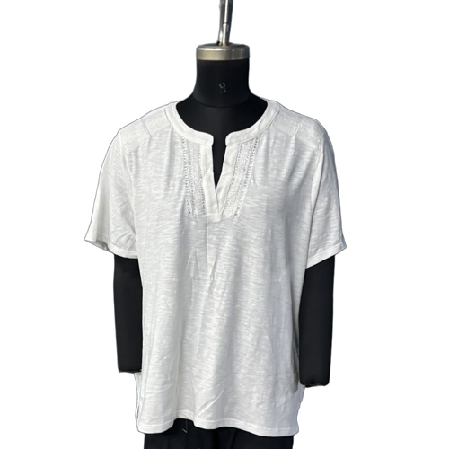 100% Cotton White Knitted Top - Feature: Washable
