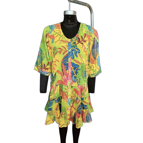 Ladies Printed Cotton Summer Dress - Color: Multicolor