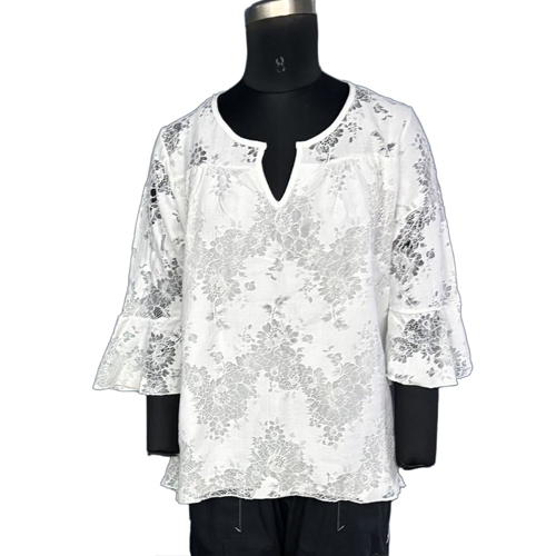 Ladies White Cotton Embroidered Top - Gender: Female