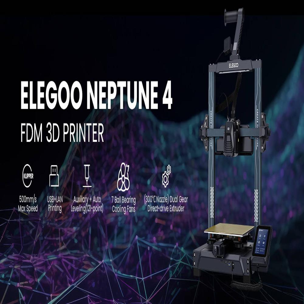 Elegoo Neptune 4 Fdm 3d Printer - High-temperature Nozzle 300c, 15â³ Xy Printing Area, 8g Ram, 500mm/s Speed, Auto Bed Leveling, Dual Cooling System