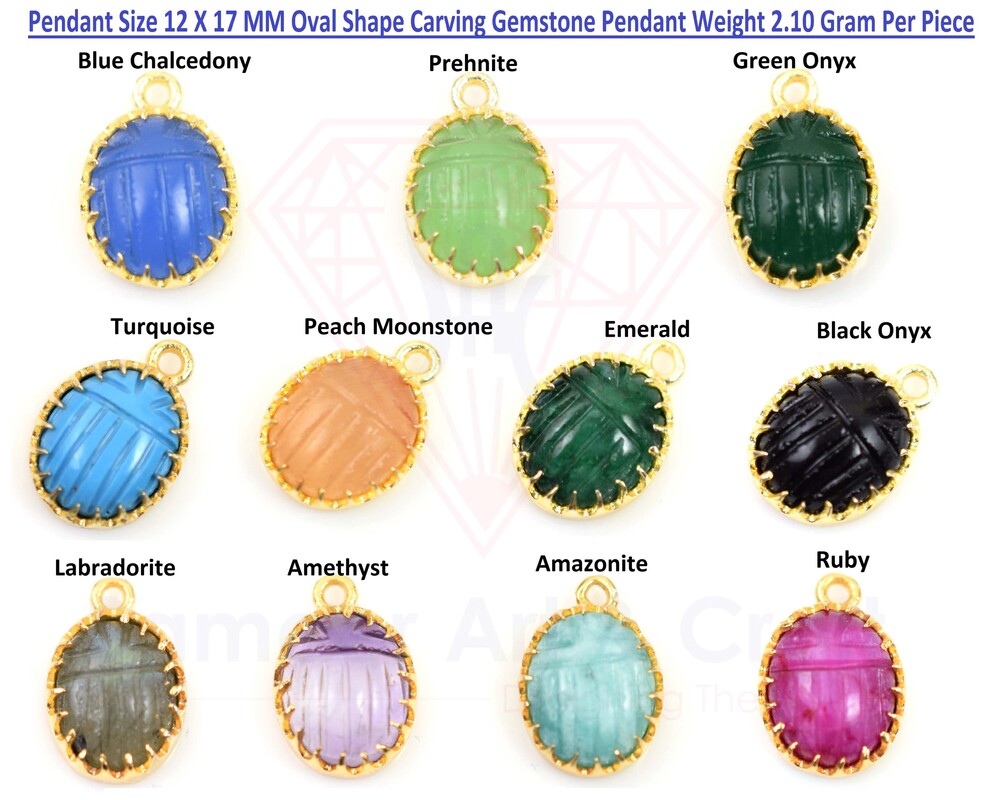 Natural Multi Carving Gemstone Gold Plated Pendant