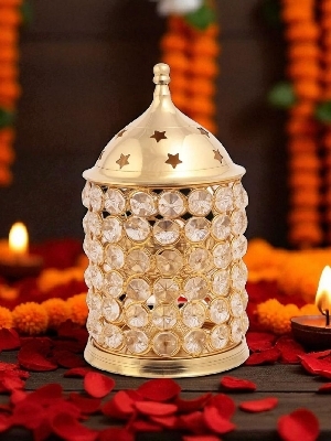 7 Inch Brass Akhand Jyoti Crystal Diya