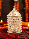 7 Inch Brass Akhand Jyoti Crystal Diya - Color: Gold