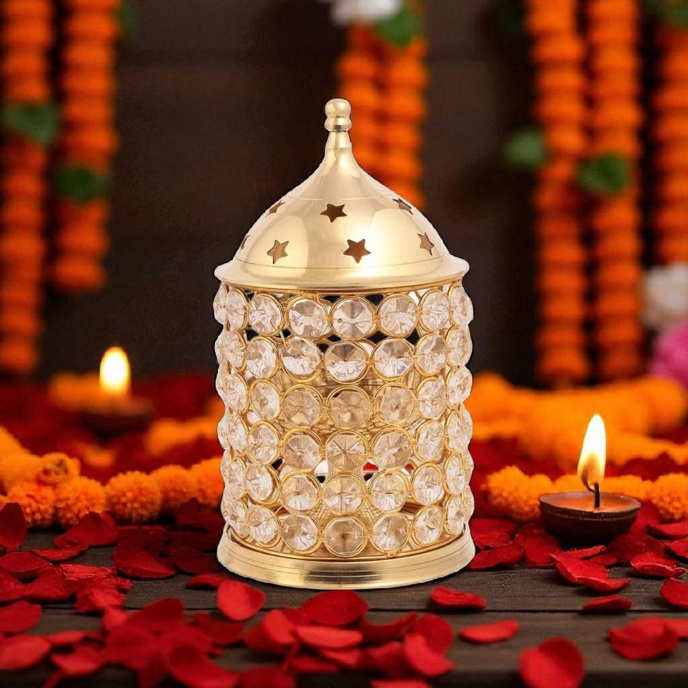 7 Inch Brass Akhand Jyoti Crystal Diya
