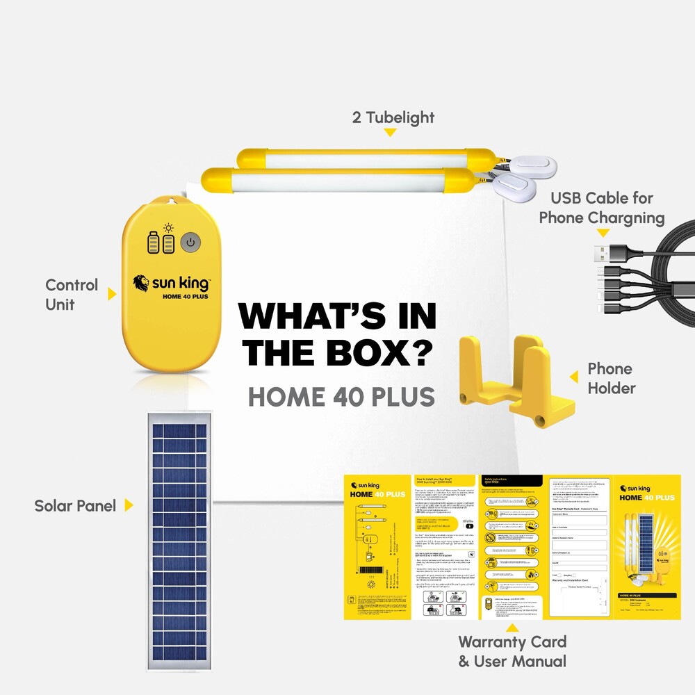 Sun King Home 40 Plus Solar Home Light With 2 Tube Lights With 5.5 W Solar Panel And Advanced Battery Control Unit - Color: Yellow/black