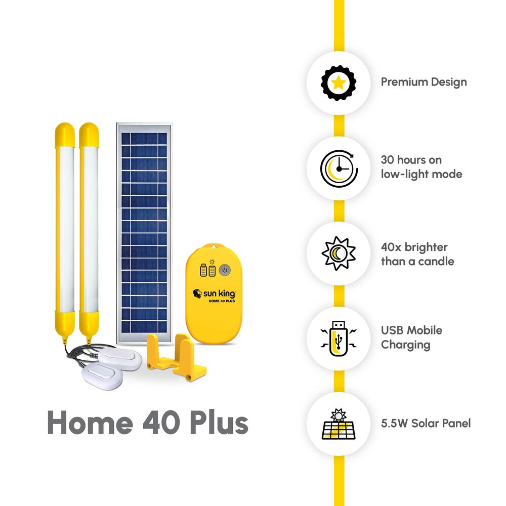 Sun King Home 40 Plus Solar Home Light With 2 Tube Lights With 5.5 W Solar Panel And Advanced Battery Control Unit - Color: Yellow/black