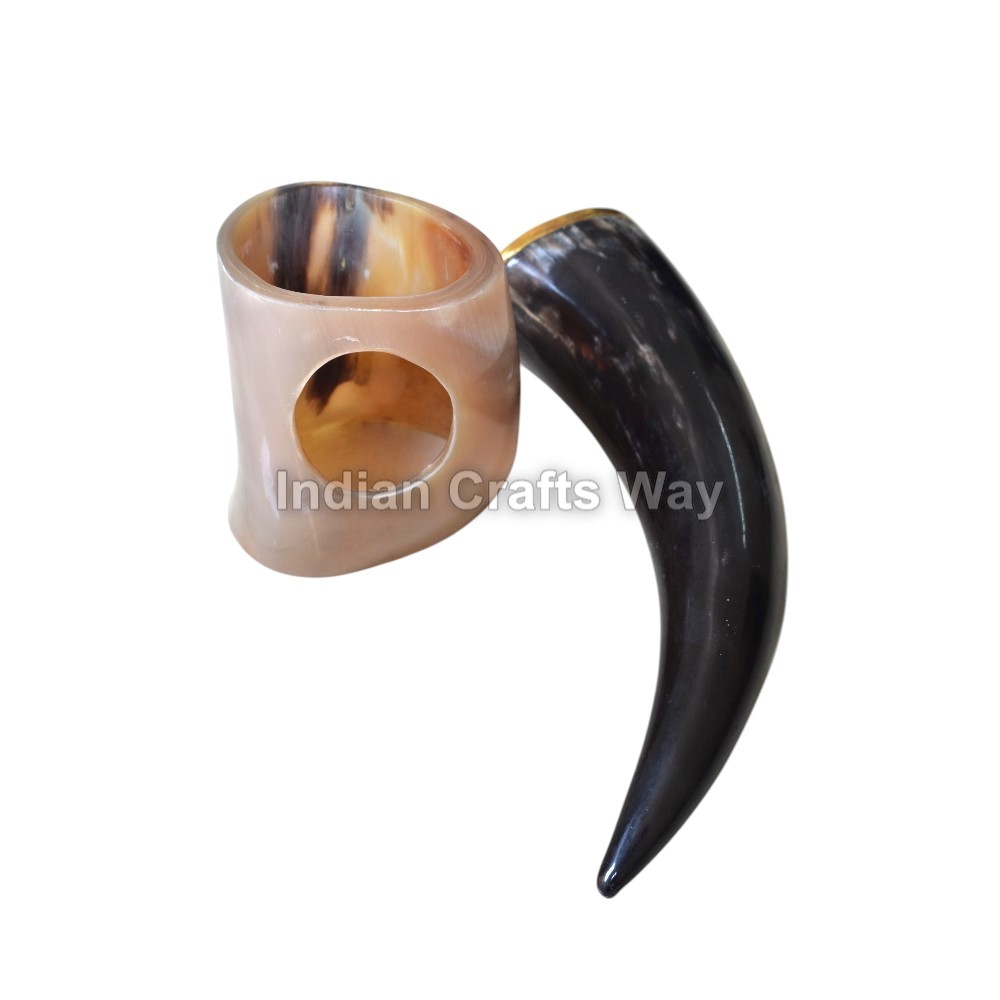 Hand Crafted medieval drinking horn with horn stand