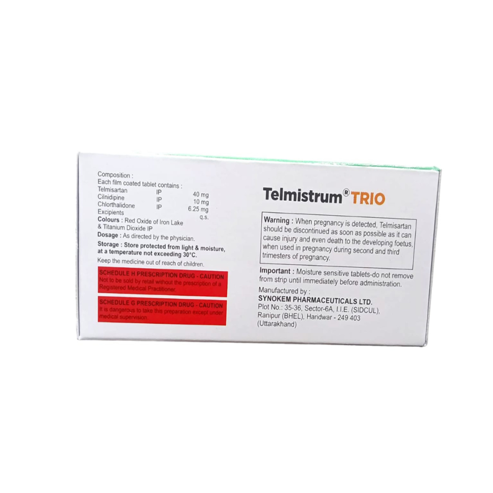 Telmisartan (40mg), Cilnidipine (10mg), Chlorthalidone (12.5mg)