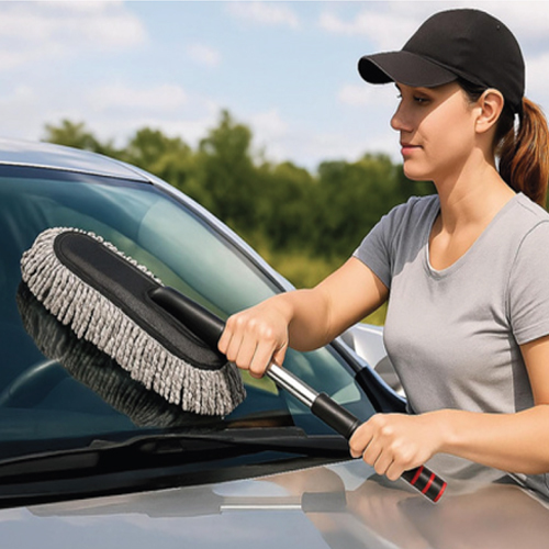 Adjustable Handle Car Duster - Color: Grey