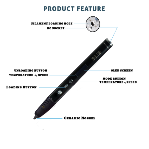 The Artisan Worlds Slimmest 3d Pen With Metal Housing And Oled Screen - Color: Silver/black