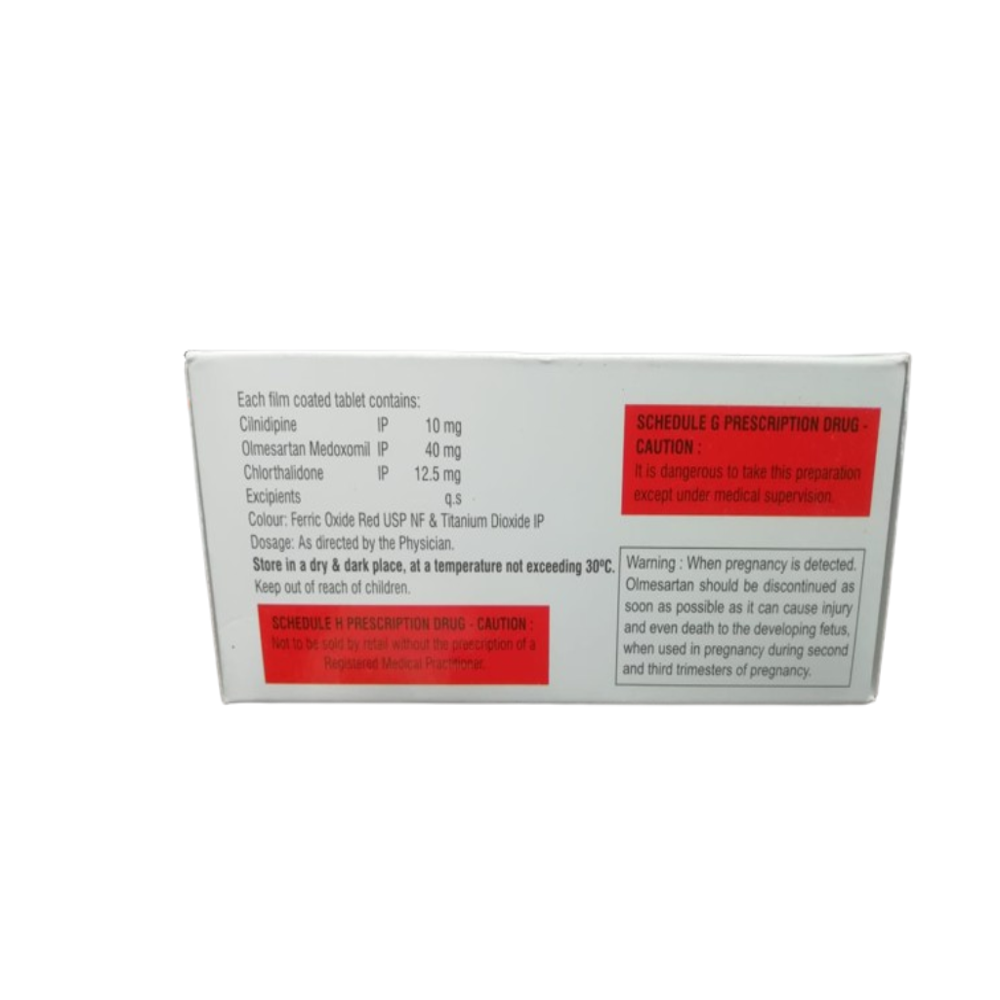 Olmesartan (40mg), Cilnidipine (10mg), Chlorthalidone (12.5mg)