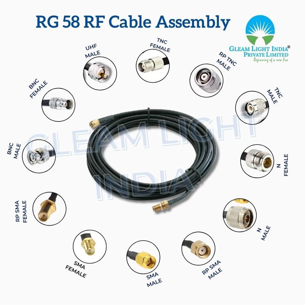 Rf Cable Assembly In Rg58 - Pvc Material, Custom Length, Black Color, Copper Shielding | Rf Connectors, High Reliability, Strong Vibration Resistance