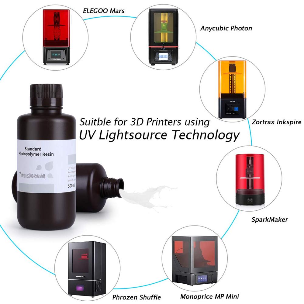 ELEGOO Standard Translucent Clear Resin High Precision Photopolymer for 3D Printers