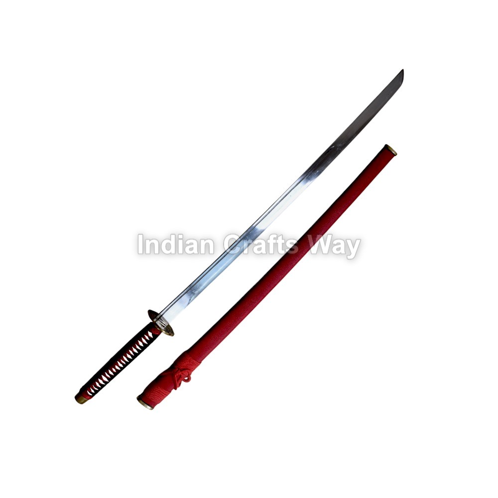Hand Forged Medieval Samurai Katana  Sword - Color: Red  And Silver