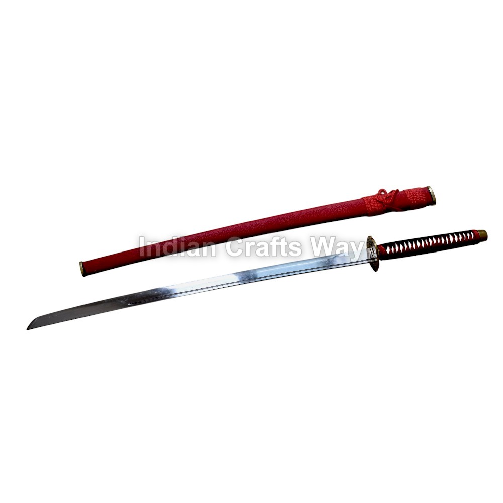 Hand Forged Medieval Samurai Katana  Sword - Color: Red  And Silver