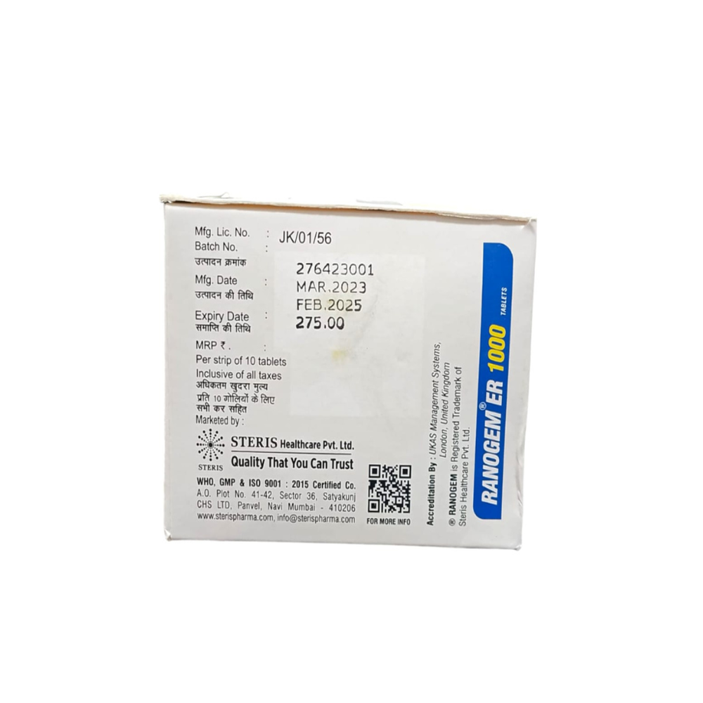 Ranolazine (1000mg) - Drug Type: General Medicines