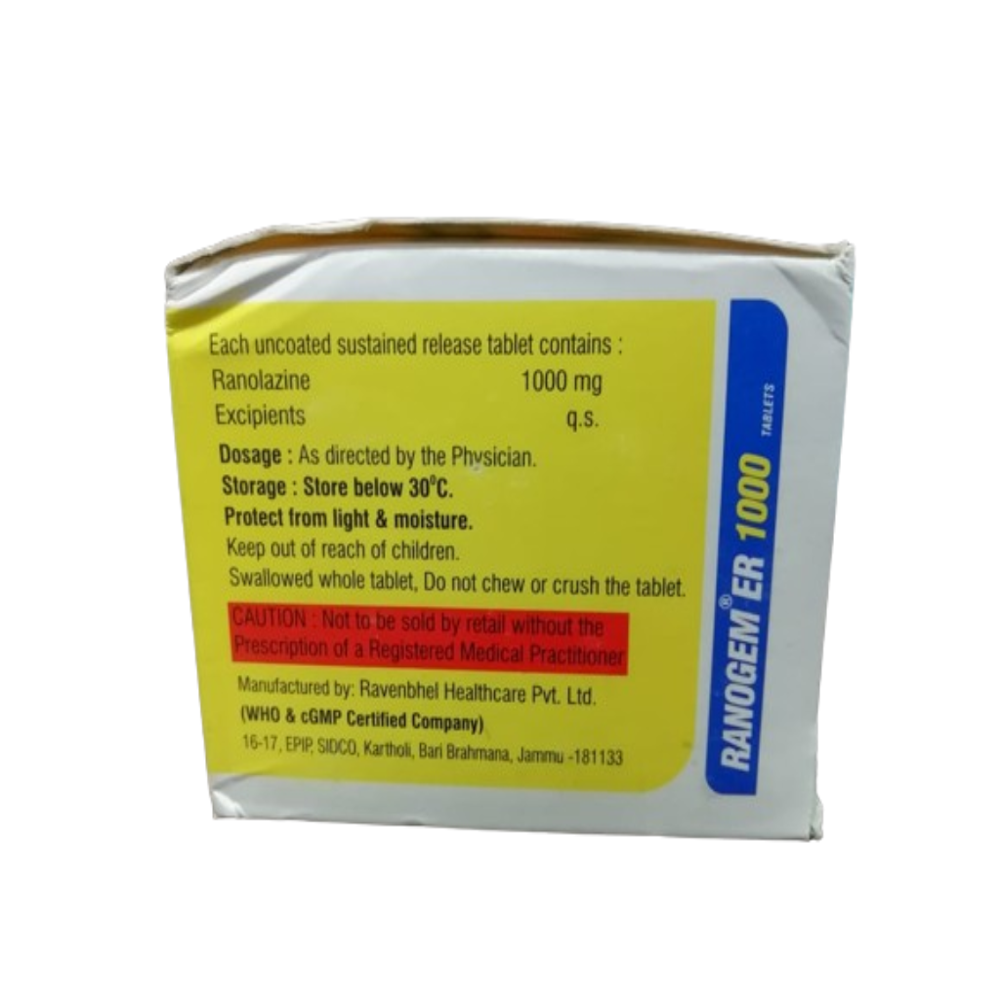 Ranolazine (1000mg) - Drug Type: General Medicines