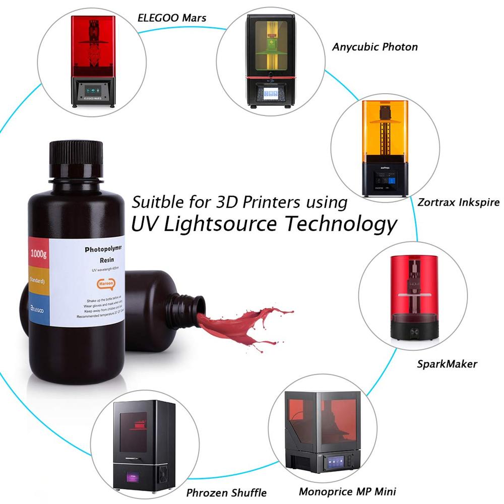 ELEGOO Standard Maroon Resin High Precision Photopolymer for 3D Printers