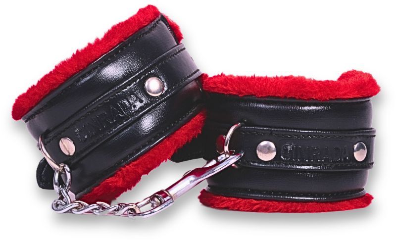 Black and Red Leather BDSM Handcuff