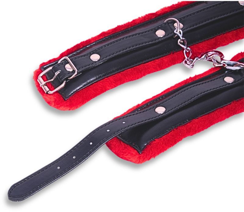 Black and Red Leather BDSM Handcuff