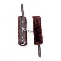 Brown Leather Bdsm Handcuffs with Fur