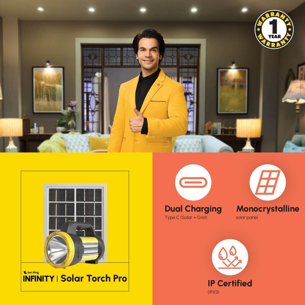 Sun King Portable Rechargeable Solar Torch Pro With Solar Panel