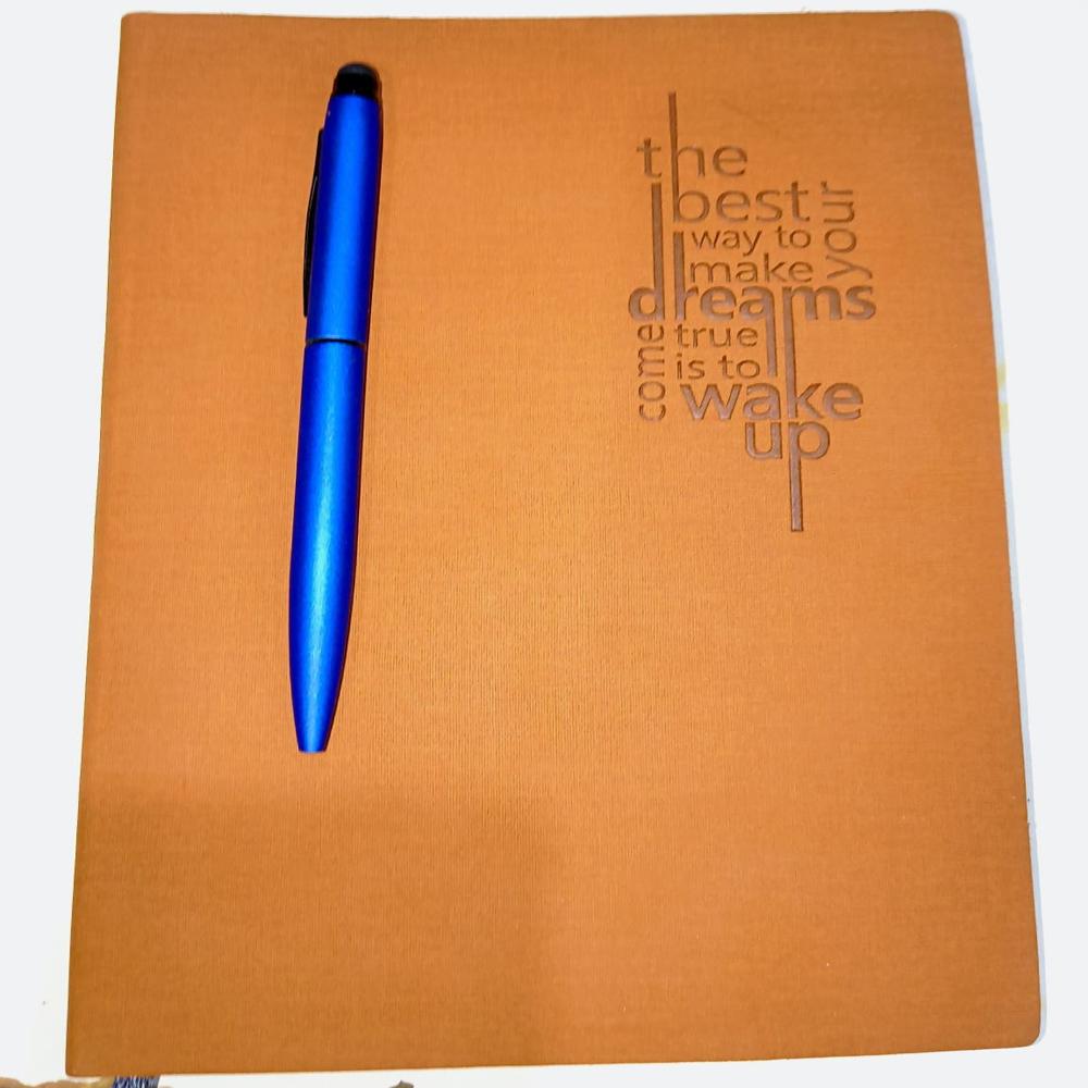 Premium Brown Leather Cover Notebook With Blue Pen - Color: Various Available