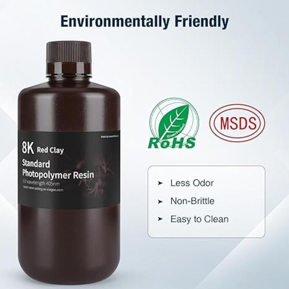Elegoo 8k Standard Photopolymer 3d Printer Resin Red Clay 405nm Uv Curing Resin Best For Saturn 2 8k Lcd 3d Printer High Precision, Stunning Colors And Low Odor 1000g - Grade: Industrial Grade