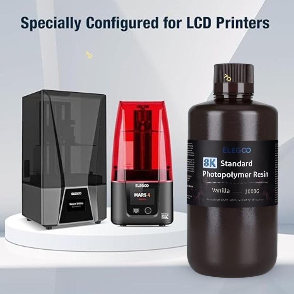 ELEGOO 8K Standard Photopolymer 3D Printer Resin Vanilla 405nm UV Curing Resin Best for Saturn 2 8K LCD 3D Printer High Precision, Stunning Colors and Low Odor 1000G