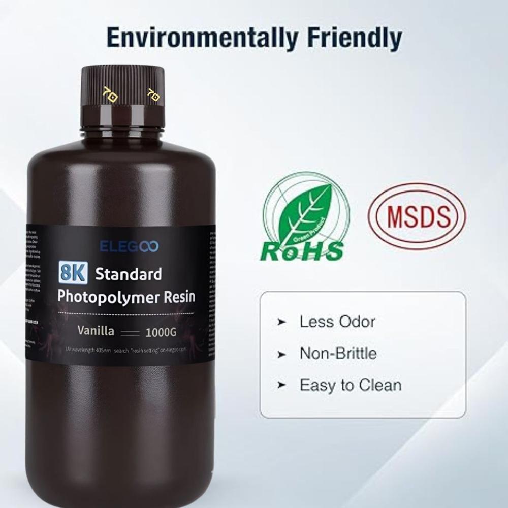 ELEGOO 8K Standard Photopolymer 3D Printer Resin Vanilla 405nm UV Curing Resin Best for Saturn 2 8K LCD 3D Printer High Precision, Stunning Colors and Low Odor 1000G